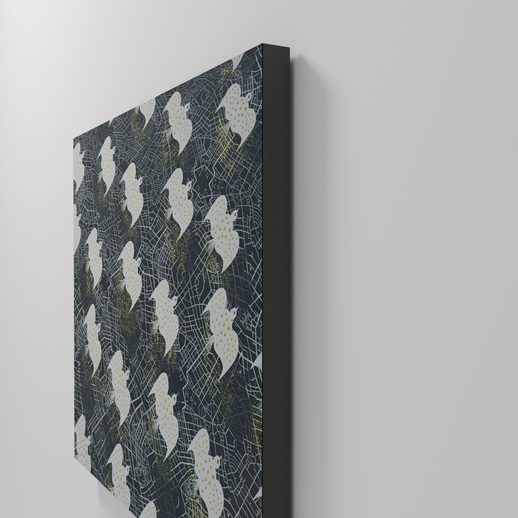 Atsushigraphの木製パネルジークレー版画 Bring Dreams 2 のモックアップ画像です。こちらは作品側面の質感を捉えています。