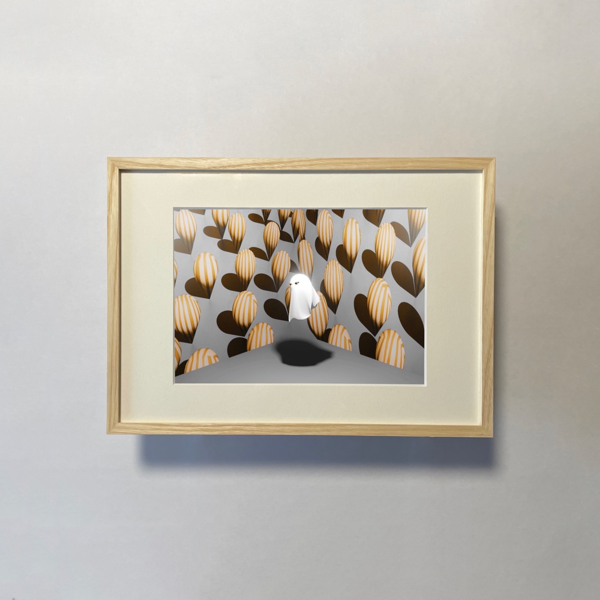 Atsushigraphのジークレー版画 Ghost with Budsの画像です。無垢材の木製フレームに額装されています。