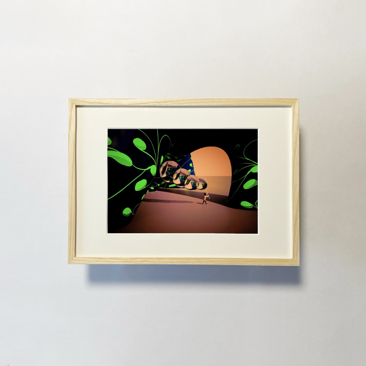 Atsushigraphのジークレー版画 Upliftingの画像です。無垢材の木製フレームに額装されています。