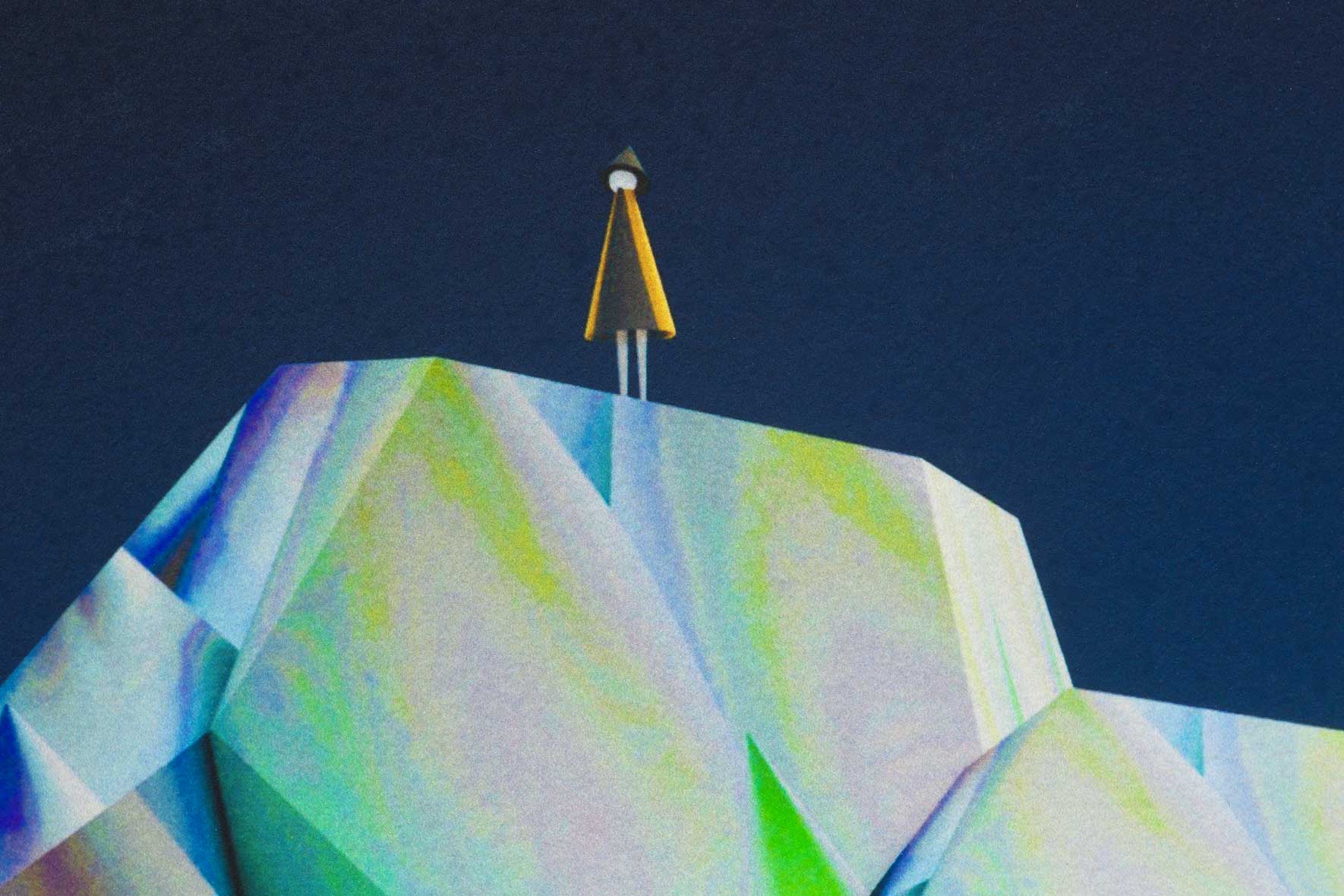 Atsushigraphの木製パネルジークレー版画 Light Rocksの作品画像です。この写真は表面を捉えた画像です。